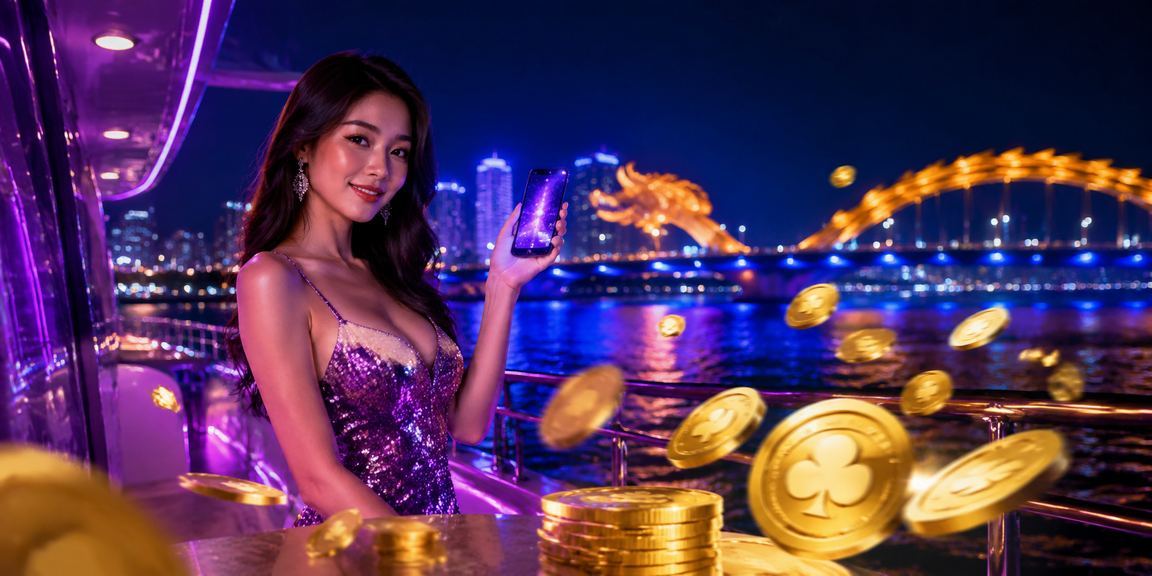 Người chơi cá cược jackpot tại Đà Nẵng với ánh đèn neon mạnh mẽ vào ban đêm