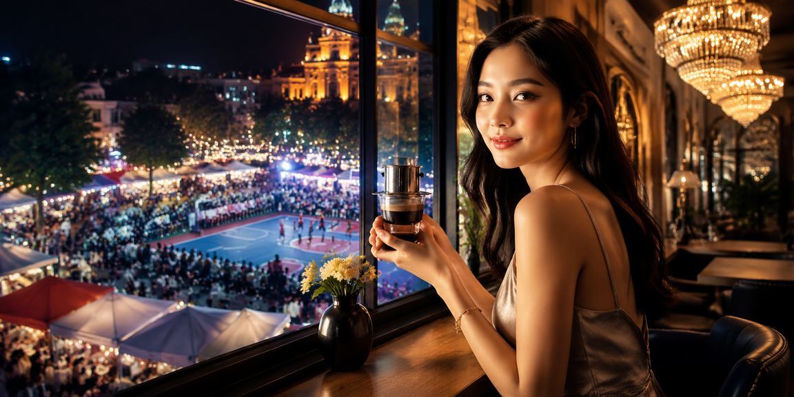 Người dùng Hà Nội xem kết quả cược bóng rổ và thể thao trên điện thoại bên cốc cà phê sáng