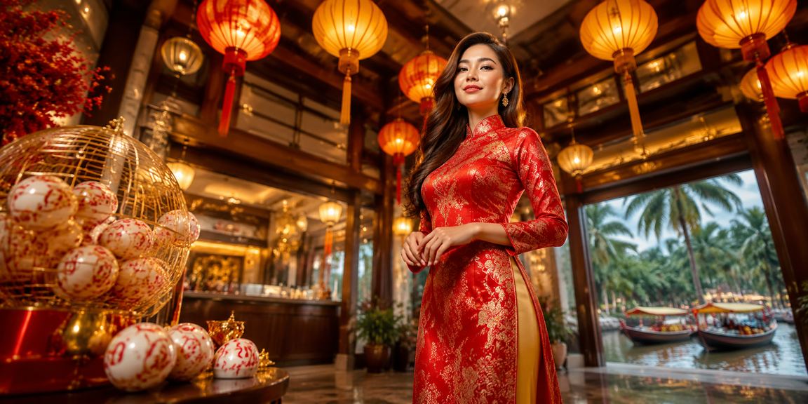 Người dùng tra cứu xổ số dưới đèn lồng Hội An